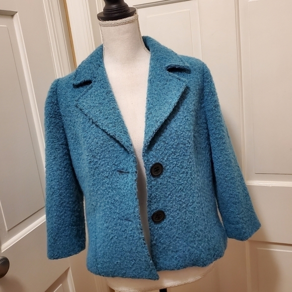 CAbi Turquoise Blue Boucle Charming Wool Blend Blazer size 8 - Picture 3 of 11